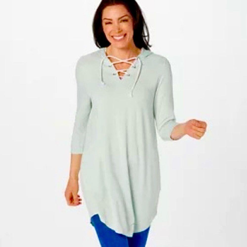 Kookaburra by UGG Pale Mint Green Oversize Hoodie Lace Up Front Tunic Top Sz 1X